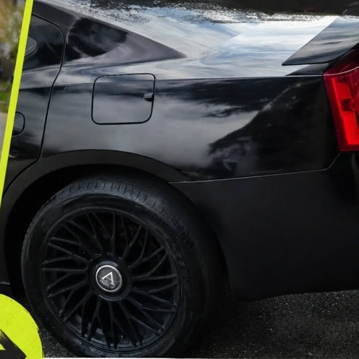 Finished black rear quarter panel and wheel arch